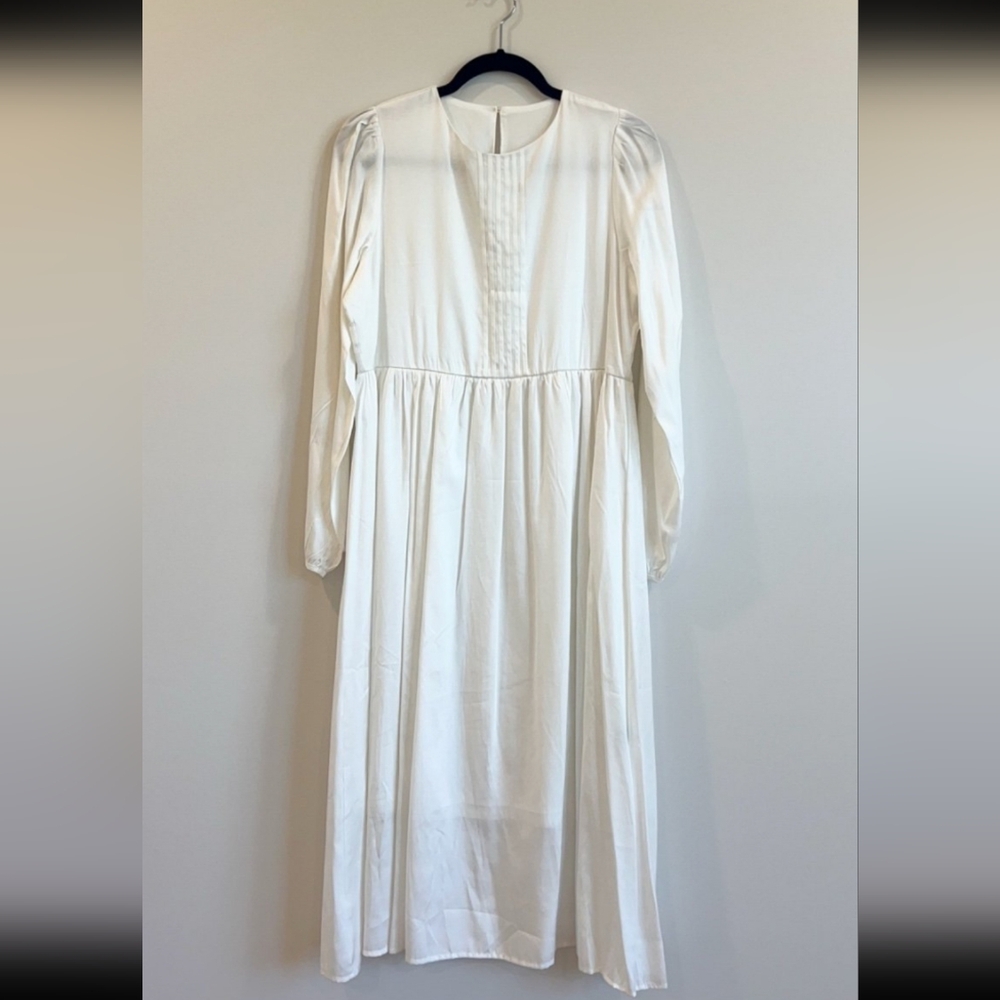Elegant White Long Sleeve Dress Wedding Baptism Church